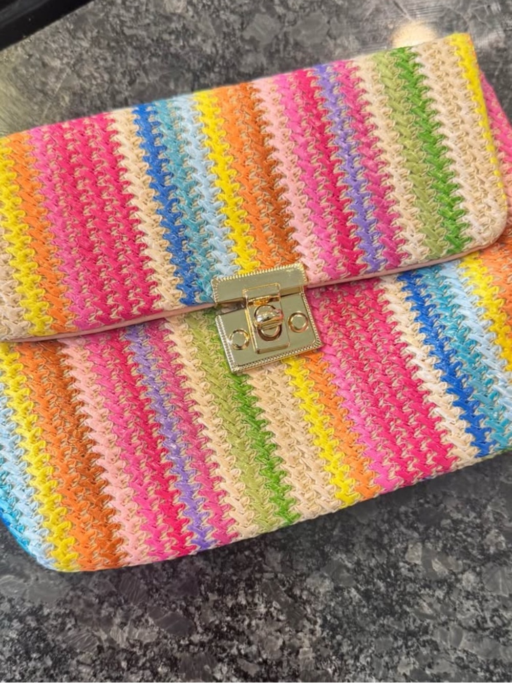 Multicolor Striped Woven Clutch Bag - Rainbow Colors